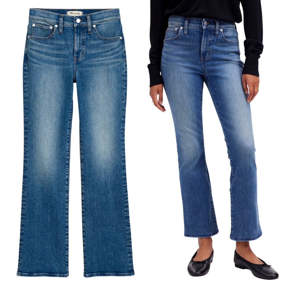 Madewell Mid-Rise Kick Out Jeans Medium Wash Blue Flare Crop NO637 Size 29